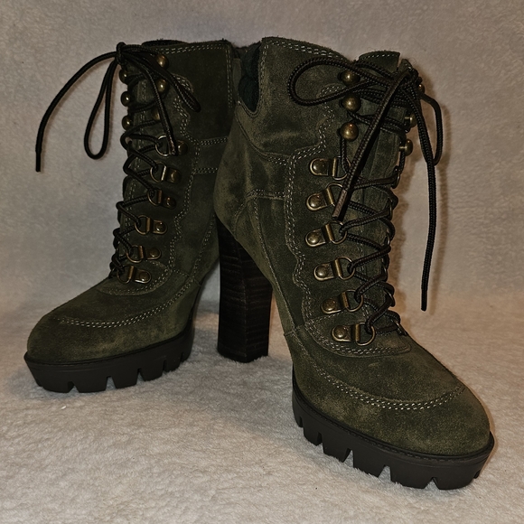 Nine West Shoes - NINE WEST Army Green and Plaid Lace Up High Heel Ankle Boots